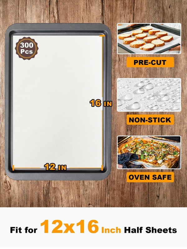 SMARTAKE 300 Pcs Parchment Paper Baking Sheets, 12" x 16"-300 Pcs, White gallery