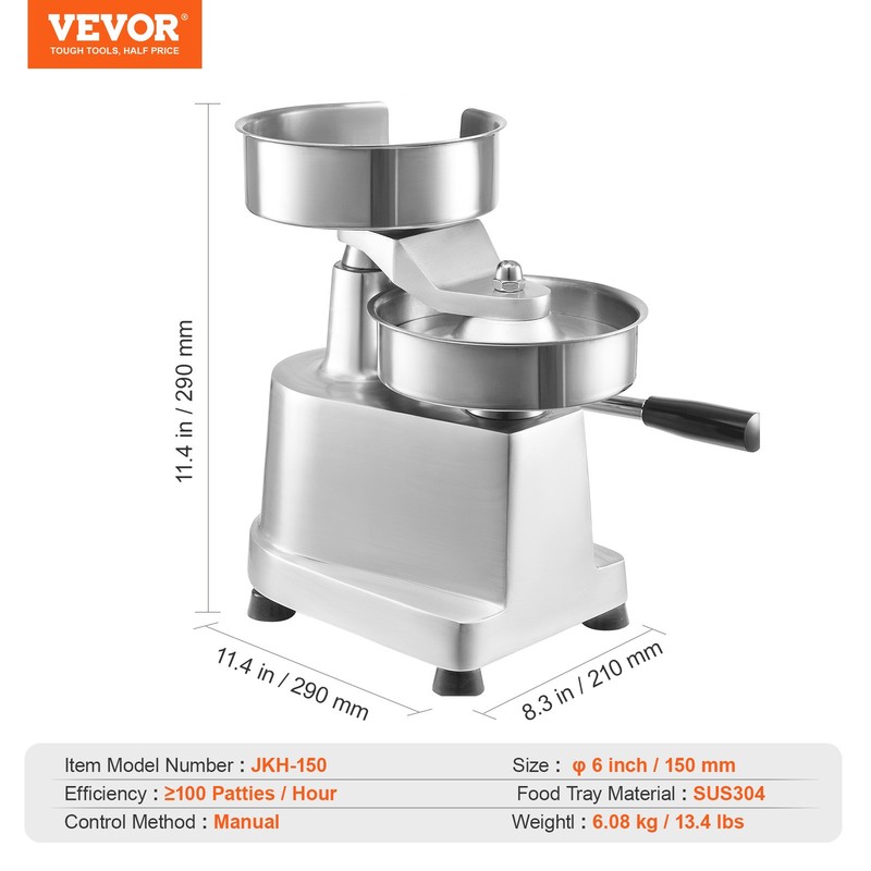 VEVOR 6" Commercial Burger Patty Maker Hamburger Meat Press Forming Machine gallery