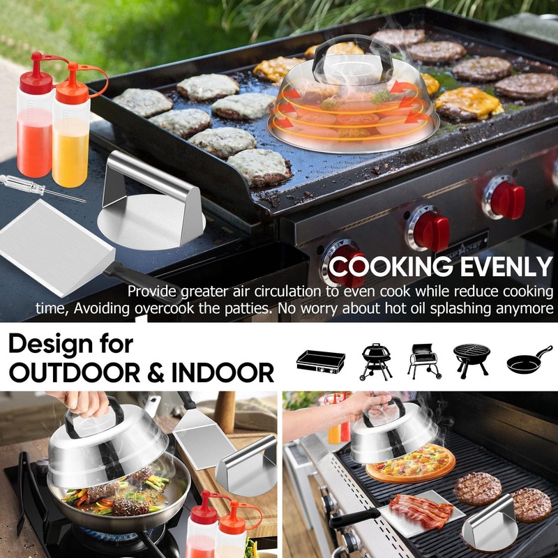 Smash Burger Kit Griddle Accessories 6Pcs, 9in Basting Cover with Grill Spatu... gallery