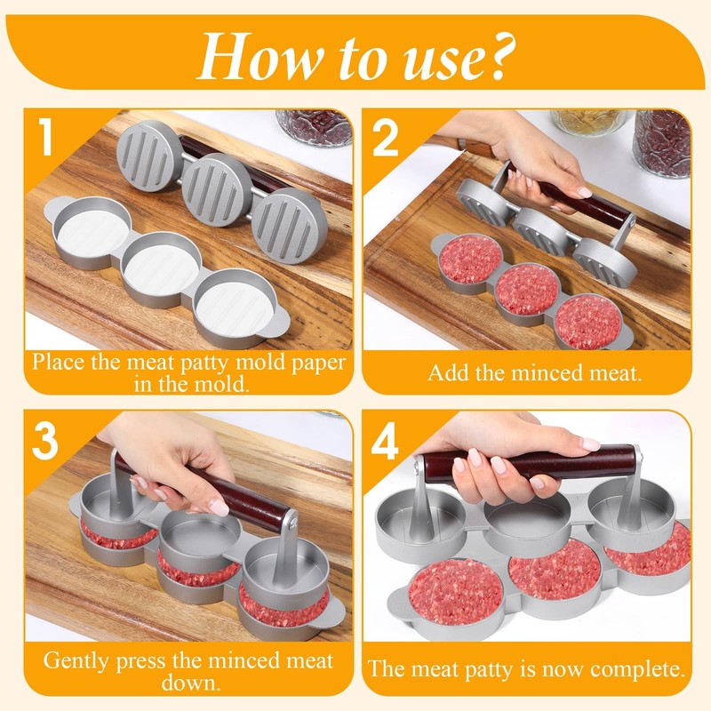 Sausage Patty Press Mini Burger Press 3 Patties At A Time for BBQ Picnic gallery