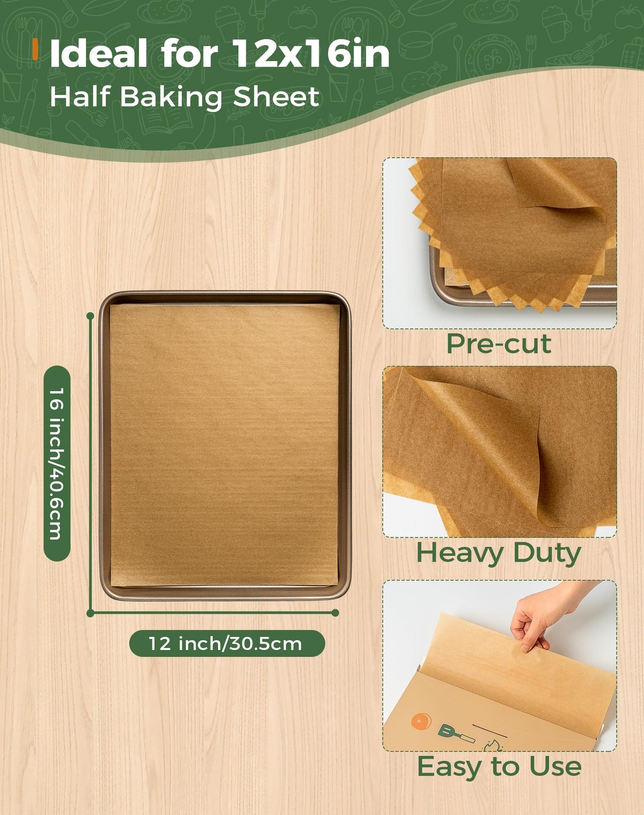 Atchake 12x16 Parchment Paper Sheets – 80 12" x 16"-80 Pcs, Unbleached Brown gallery