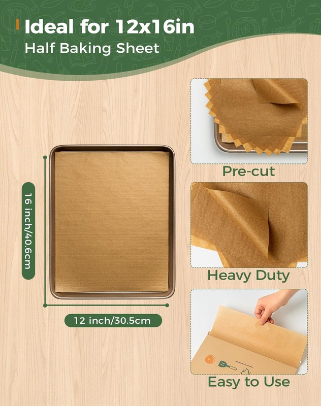 Atchake 12x16 Parchment Paper Sheets – 80 12" x 16"-80 Pcs, Unbleached Brown gallery