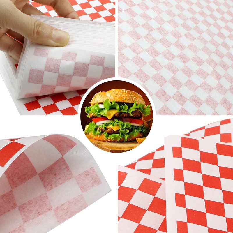 Oomcu 200 Sheets Red and White Checkered Dry Waxed Deli Large, Red/White gallery