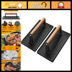 Heavy Duty Cast Iron Grill Press Set – 2PCS for Perfect Bacon, Burger, Steak & P