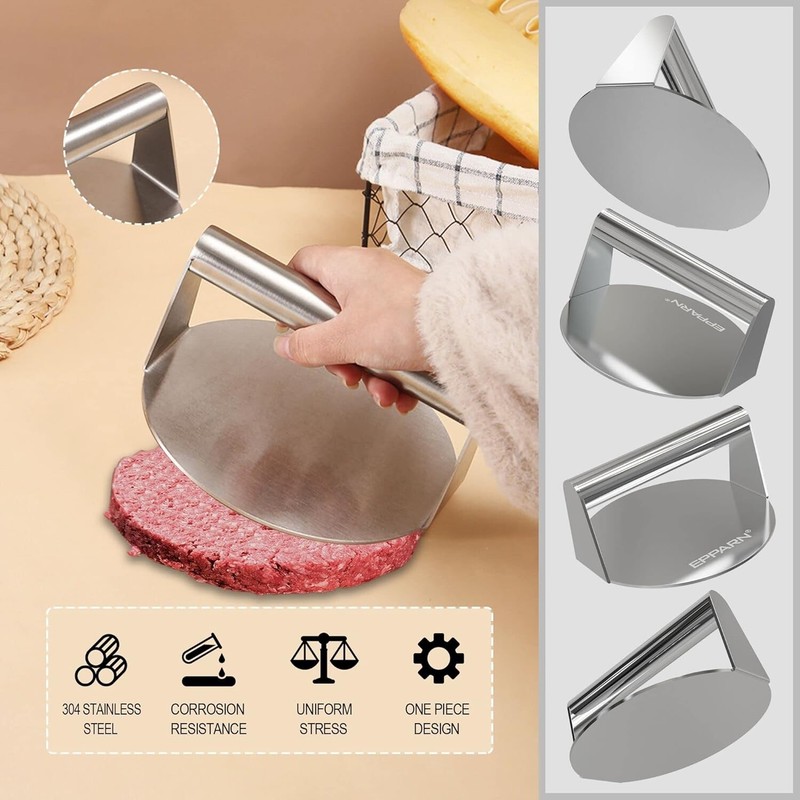 Enlarged 6.3 Inch Smash Burger Press, Stainless Steel Burger Smasher for Griddle gallery