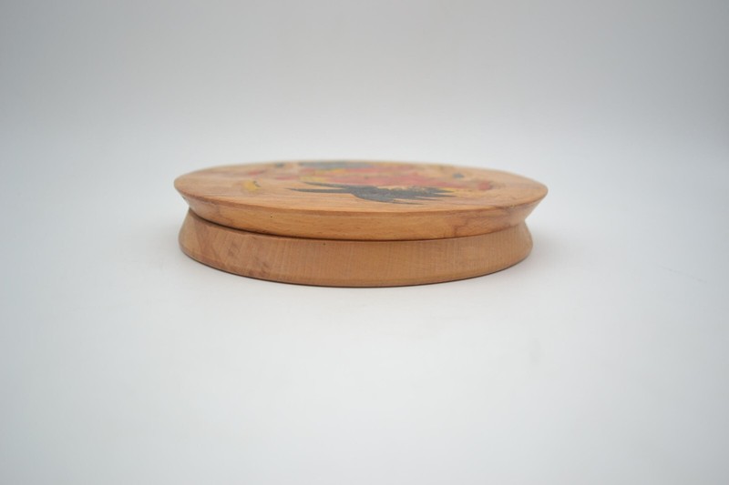 Vintage Wooden Hamburger Press Painted Rooster And Hen 6 3/4 Inches gallery