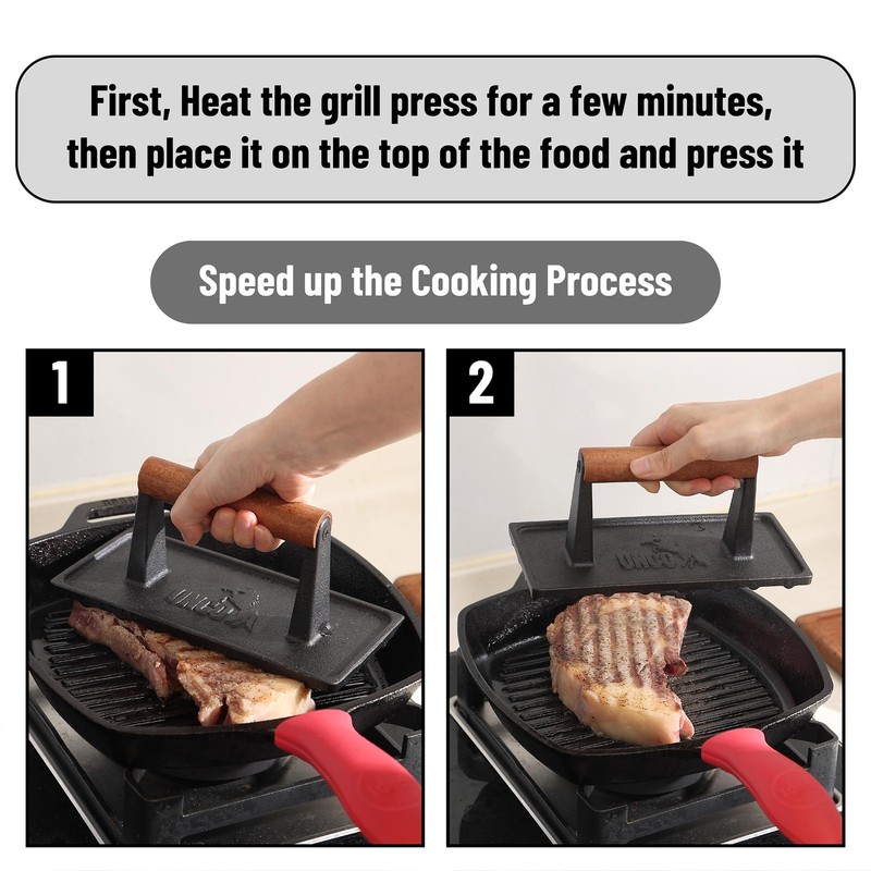 Cast Iron Grill Press: 6.9' Round & 8.3'X4.3' Rectangular - Burger Meat Ideal gallery