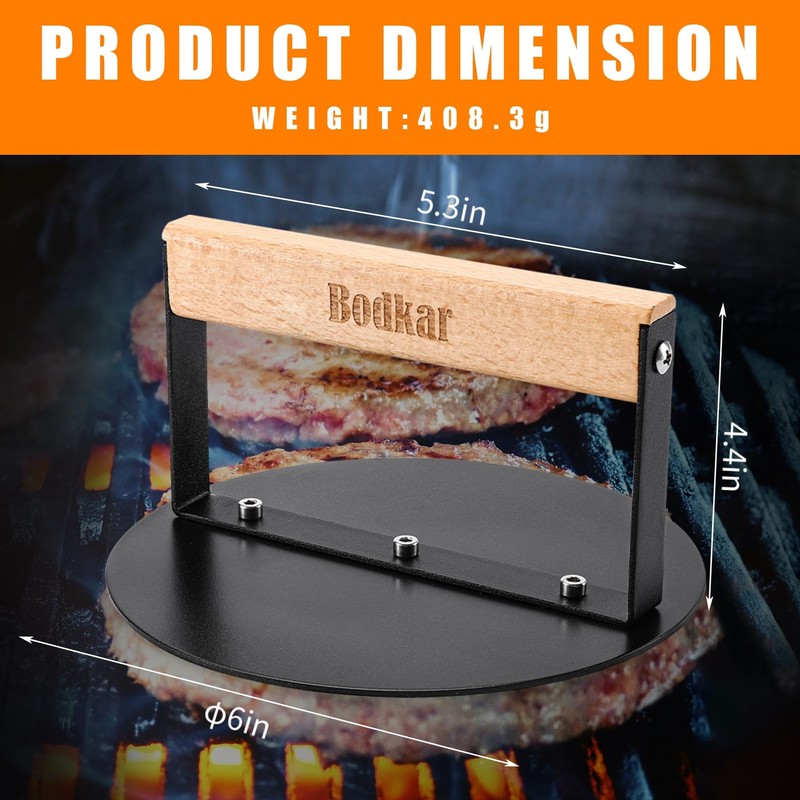 Smash Burger Press 6 inch, Round Burger Smasher Grill Press for Griddle Bacon... gallery