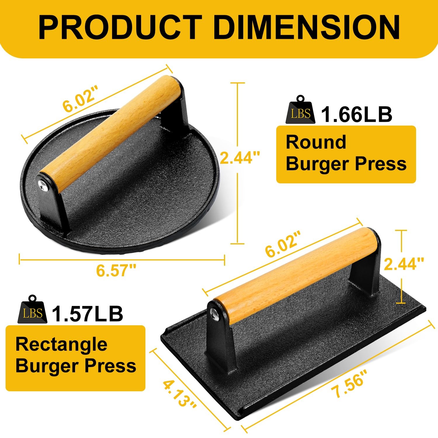 AIVIKI Burger Press, Smash Press for Round & Rectangle, Black gallery