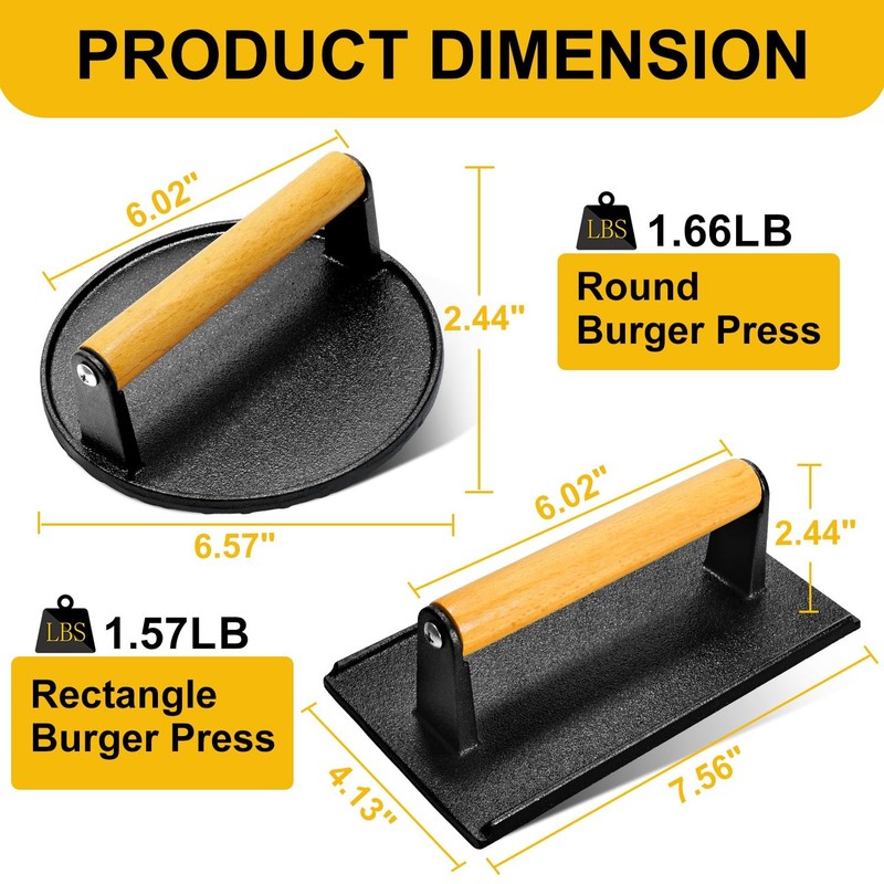 AIVIKI Burger Press, Smash Press for Round & Rectangle, Black gallery