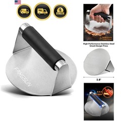 Burger Press with Heat-Resistant Handle, 5.8 Inch Stainless Steel Burger Smas…
