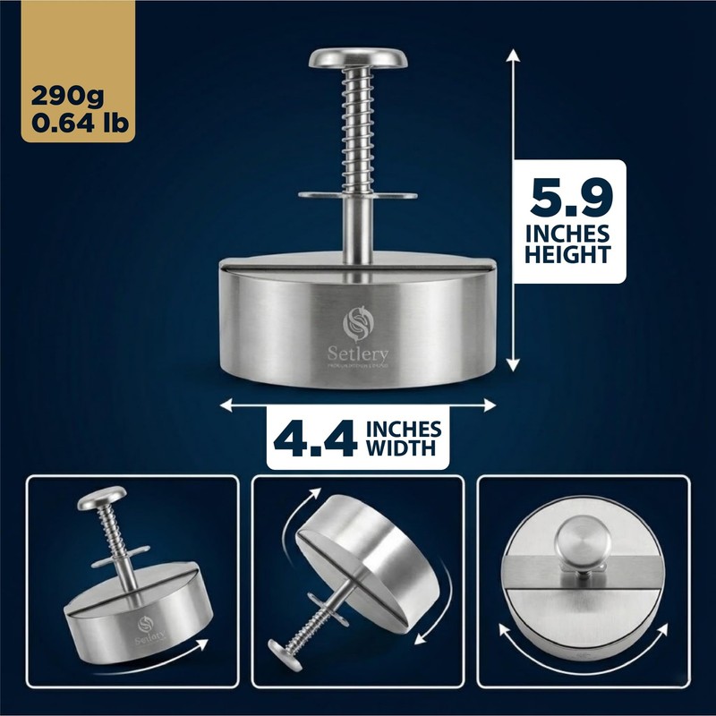 304 Stainless Steel Burger Press Patty Maker – 4.4" Heavy Duty Hamburger Meat... gallery