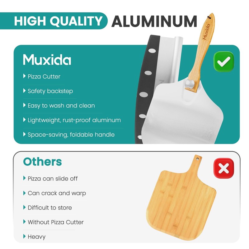 Aluminum Pizza Peel & Rocker Cutter Set (12" x 14") Premium Stainless Steel P... gallery
