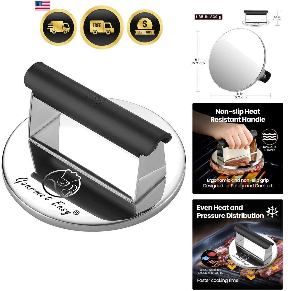 2lb Smash Burger Press Stainless Steel, Burger Smasher for Griddle Heat Resis...