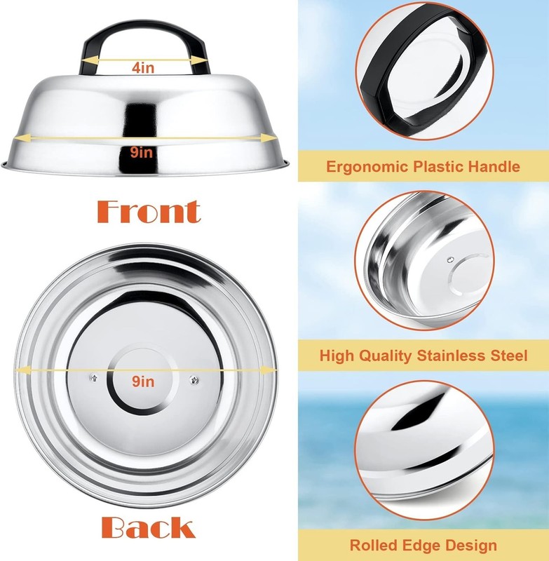 Modern Stainless Steel 9-Inch Melting Dome for Cooking - Perfect for Griddles gallery