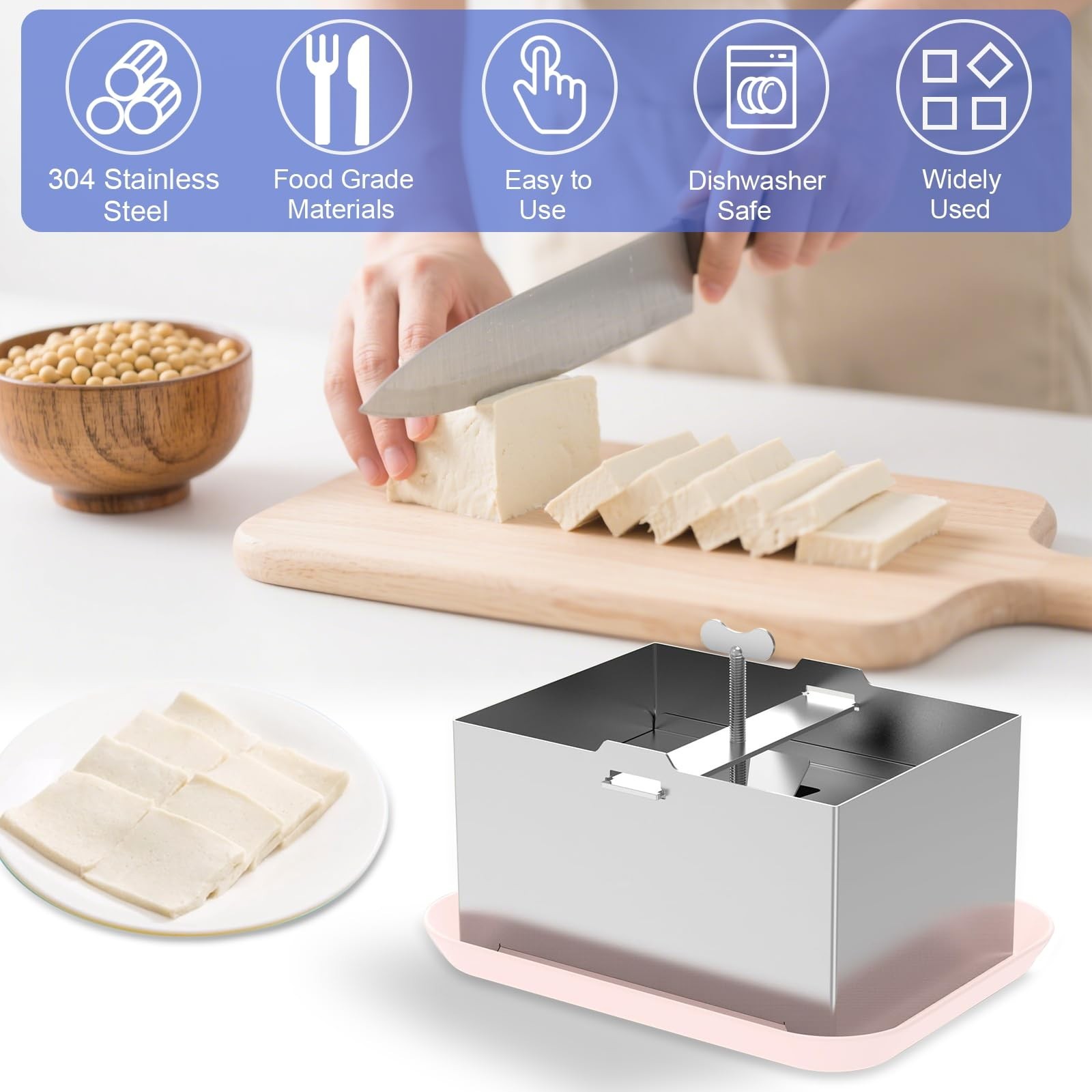 Tofu Press Stainless Steel, SUS304 Paneer Maker with Presser Towel and Drip T... gallery