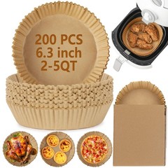 200Pcs Air Fryer Disposable Paper Liner, Round 6.3″Round, Wood color