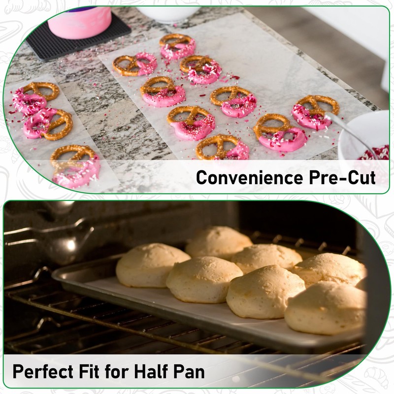 EcoDispose Non-Stick Precut Parchment Paper Baking Half Pan -100pcs, White gallery