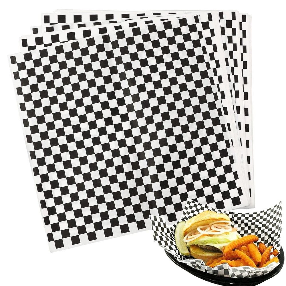 Hslife 100 Sheets Checkered Dry Waxed Deli Paper Sheets, Large, Black