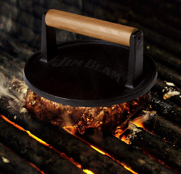 Jim Beam Cast Iron Burger Press JB0158 Black Wood Handle - 7'' gallery