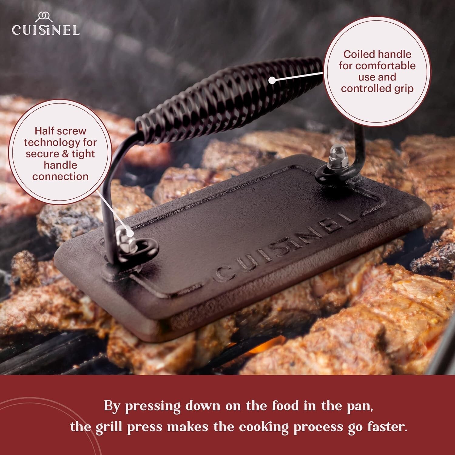 Grill Press Cast Iron Burger Press For Bacon Steak & Hamburgers 6.75" x 4.5" Set gallery