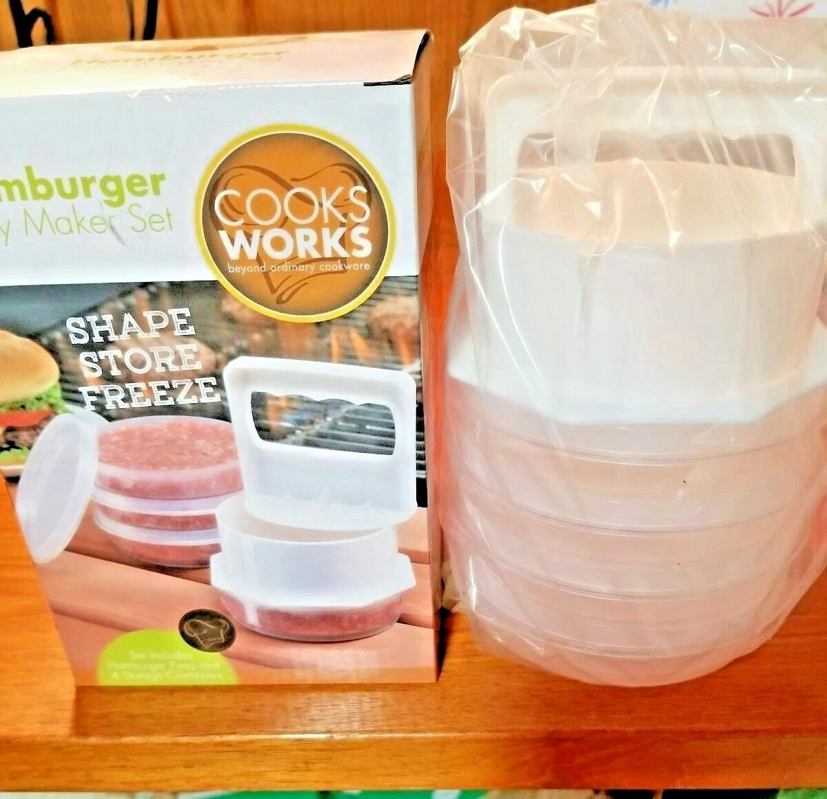 cooks Works 4 Hamburger Patty Maker BPA FREE Dishwasher Safe Easy Shape & Store gallery