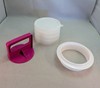 Vtg. Tupperware Hamburger Press Ring #1926 Pink Handle & 4 Stack Keepers w/lid gallery