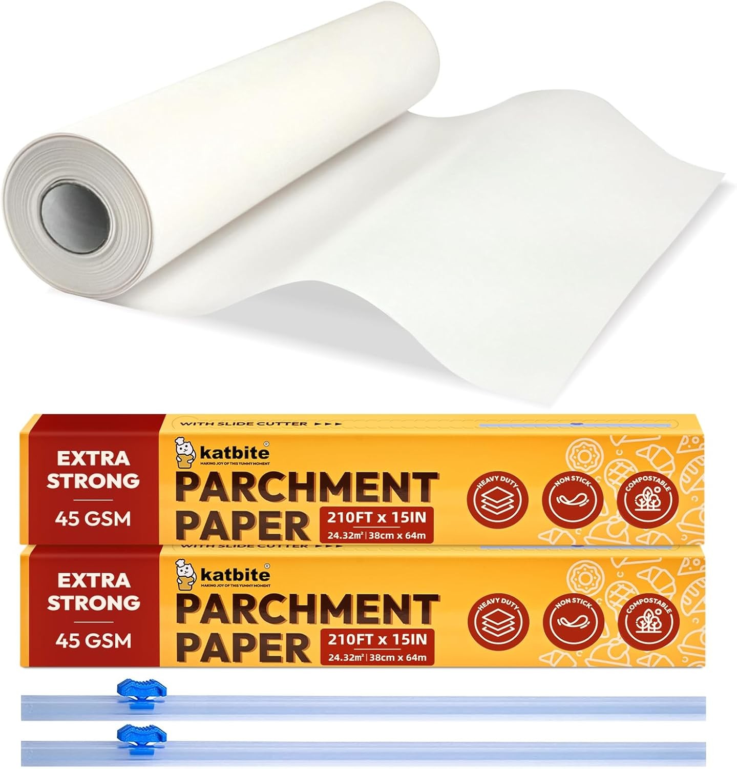 Katbite Parchment Paper Roll for Baking, 2 Pack of 15 15 in x 420 ft, White gallery