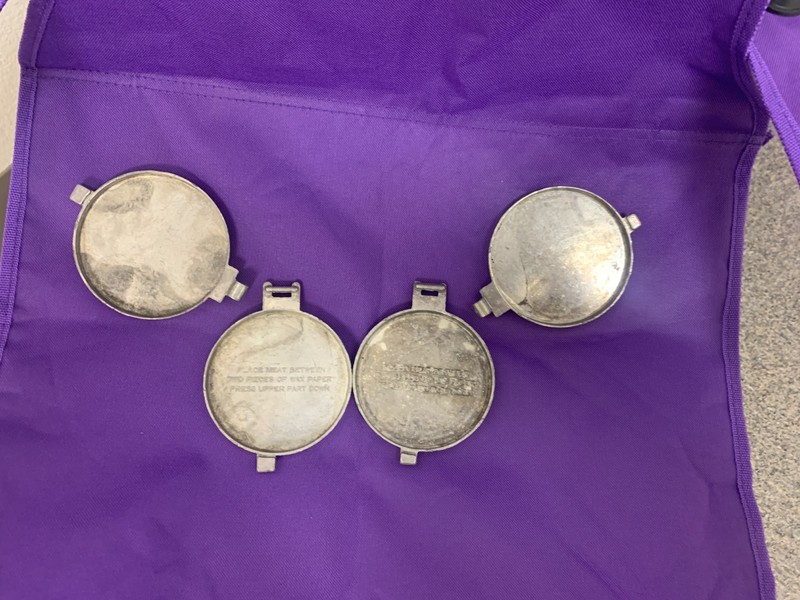 KITCHEN TOOLS - 2 Vintage Aluminum BULL & CHEF Hamburger Press Metal Burger Mold gallery