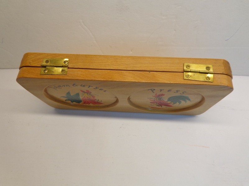 Vintage Wooden DOUBLE Hamburger Press - Roosters - Mid Century "Chrissy" Japan gallery