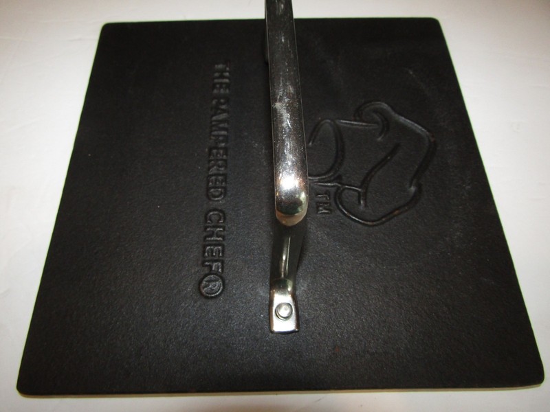 PAMPERED CHEF Cast Iron PANINI Heavy SQUARE GRILL Press BURGER Bacon 8.5" gallery