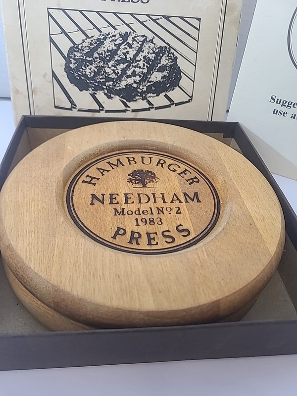 Vintage Needham Model No 2 1983 Wooden Hamburger Press With Original Box/Booklet gallery