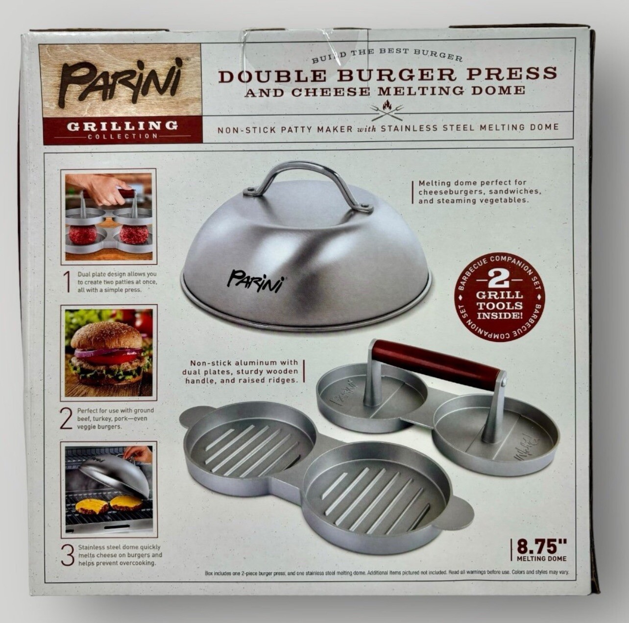 Parini Double Non-Stick Burger Press & Cheese Melting Dome 8.75"! gallery