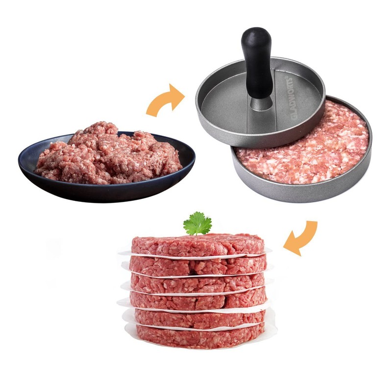 Hamburger Press Patty Maker 100 Non-Stick Papers 1/4 lb 4.5" Aluminum Mold gallery