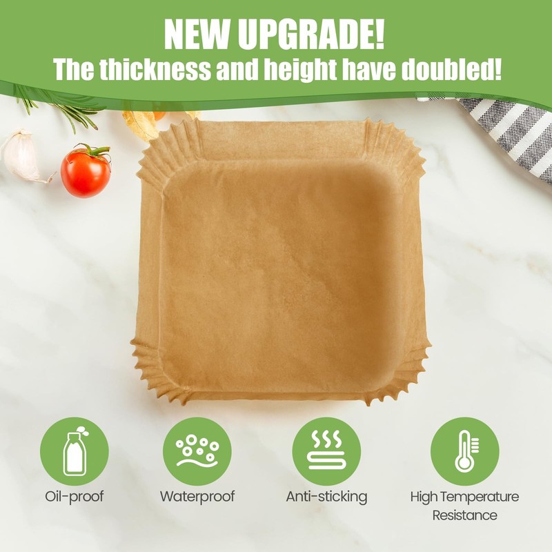 Air Fryer Paper Liners 125Pcs 8-inch Non stick and 8"Square, natural color gallery