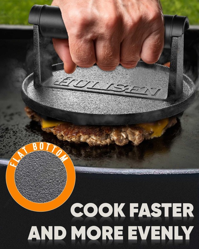 Cast Iron Burger Press 6 Inch Heavy Duty Smasher Heat Resistant Handle gallery