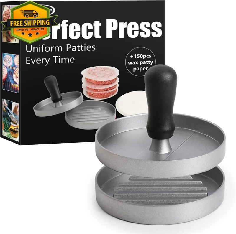 Burger Press With 150 Patty Papers Non Stick Aluminum Hamburger Maker BBQ Tool gallery
