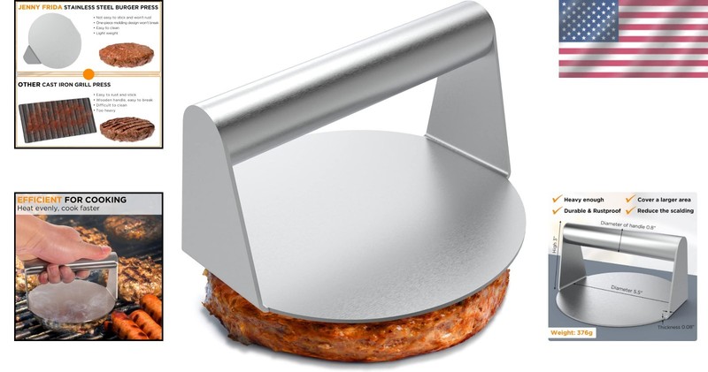 Efficient Burger Press - 5.5 Inch Stainless Steel Smasher, Dishwasher Safe gallery