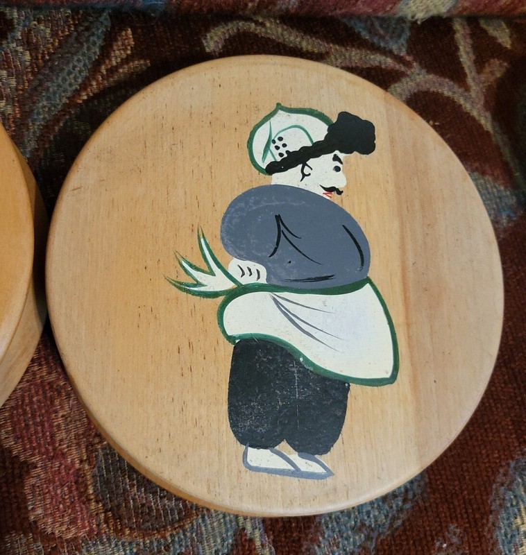 2 Vintage Round Wood Retro Chef Server Hamburger Patty Press Mold BBQ Kitchen gallery
