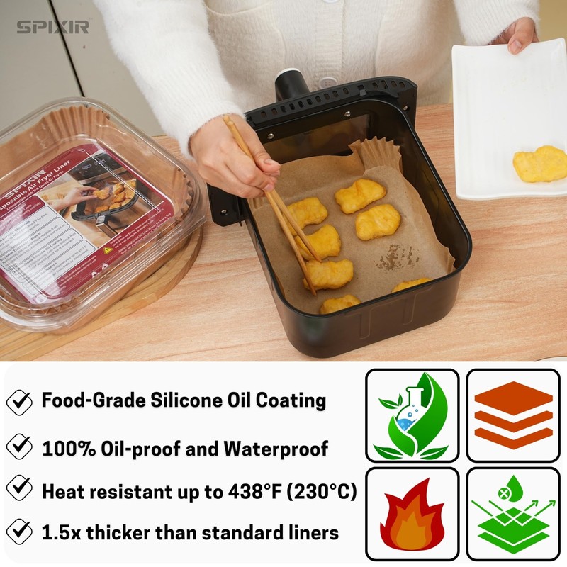Air Fryer Liners Disposable, 125Pcs Paper Liners, 8"Square, Brown gallery