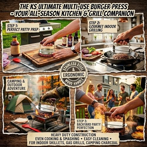 Stainless Steel Burger Press, 6.2 Inch Round Smash Burger Tool, Professional gallery