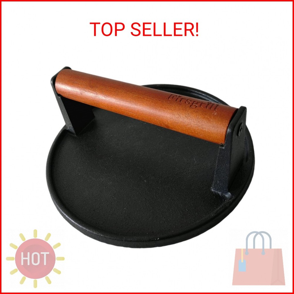 Firsgrill Burger Press 7.08" Round,Heavy-Duty Cast Iron Smash Burger Press Meat