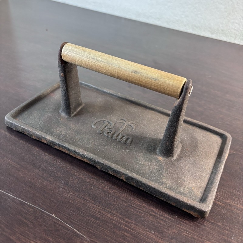 Palm Restaurant Cast Iron 8 3/4” Stovetop/Grill Press With Wooden Handle gallery