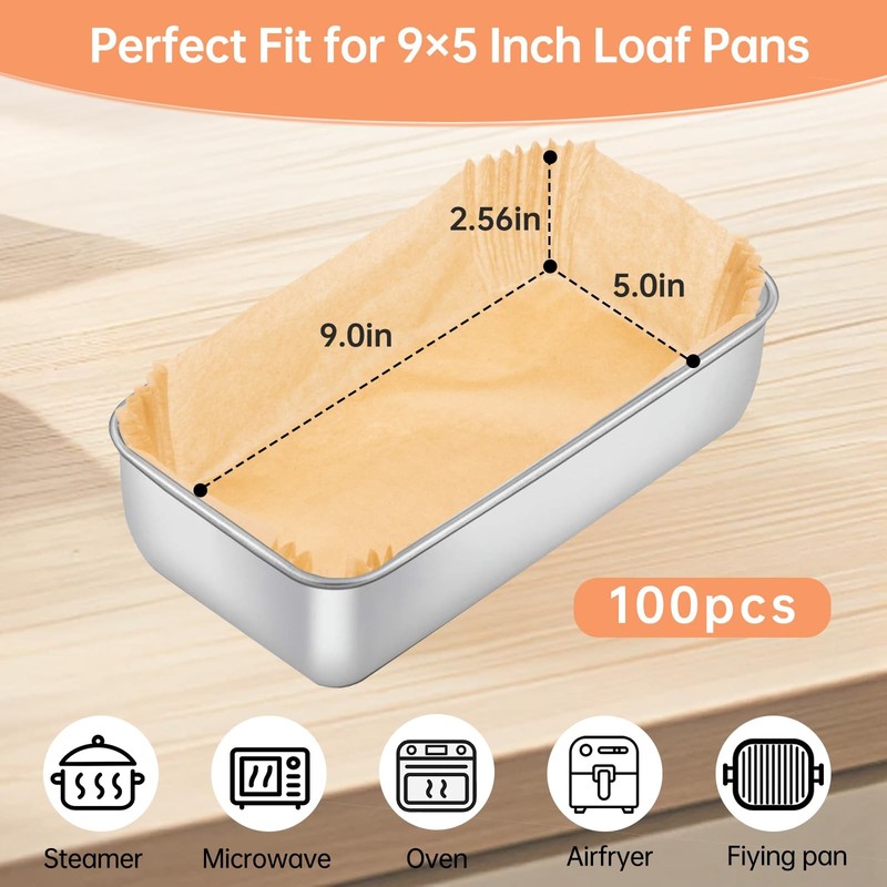 100 Pcs Loaf Pan Liners for Baking Bread 9x5 Inch, 9 × 5 inches, Brown gallery
