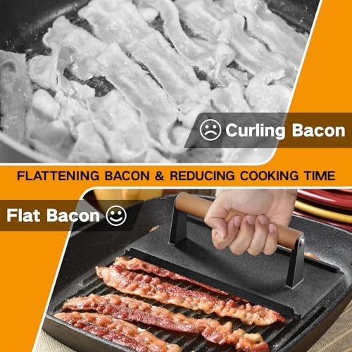 Heavy Duty Cast Iron Grill Press Set - 2PCS for Perfect Bacon, Burger, Steak & P gallery