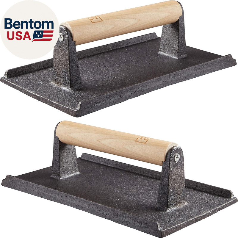 Pro Grade, Pre Seasoned Cast Iron Grill Weight 2Pk. Heavy Duty Steak and Burger gallery