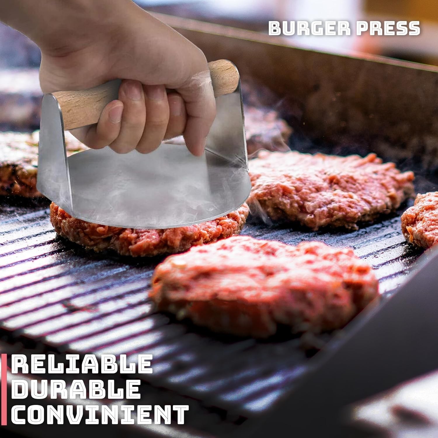 Stainless Steel Smash Burger Press Kit Hamburger Bacon Steak and Meat Smasher gallery