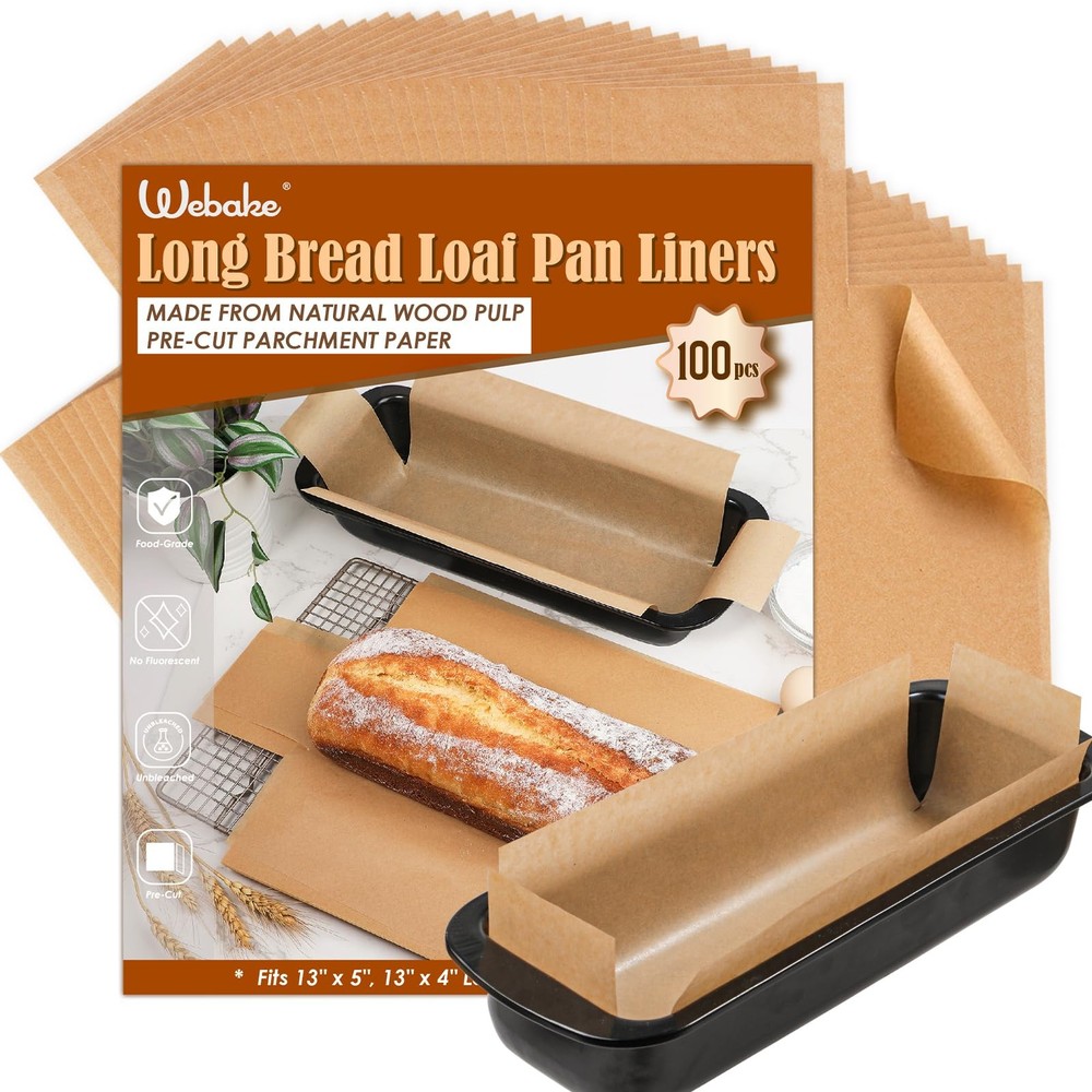 Webake Unbleached Parchment Paper Large Loaf Pan Liners for 13x5, Brown 13x5