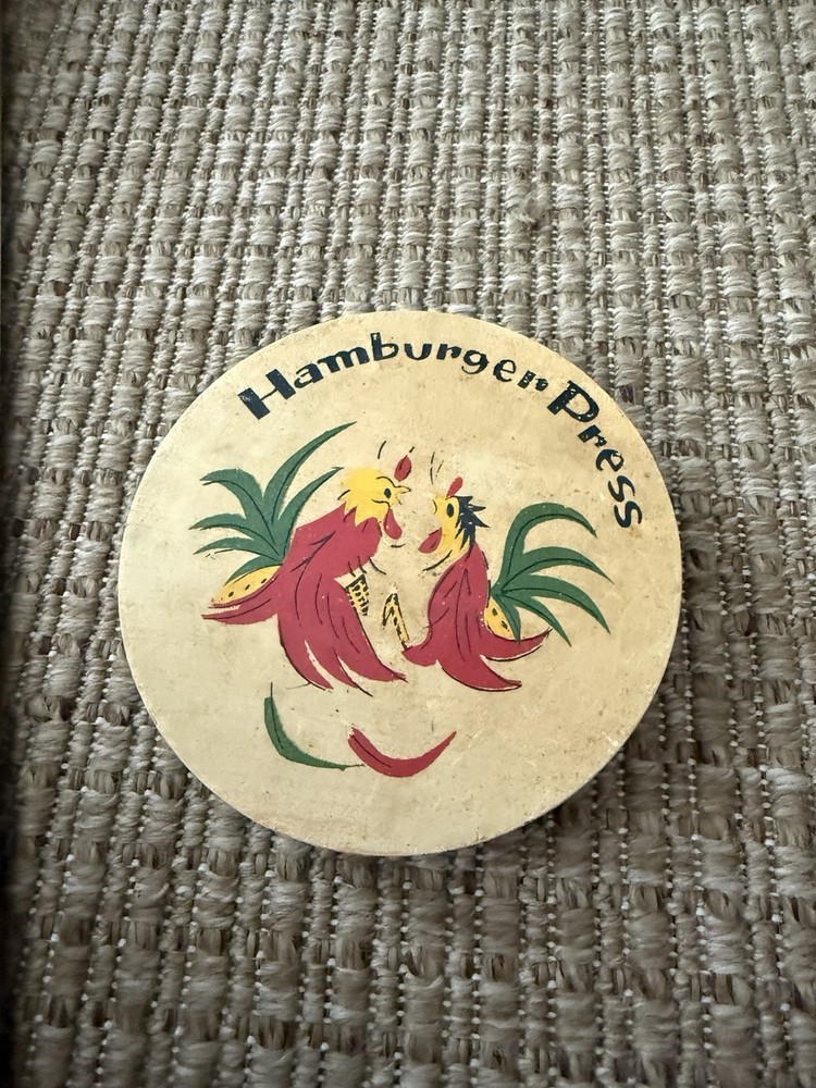 Vintage Hamburger Press Roosters Wood Made in Japan Retro Kitchen