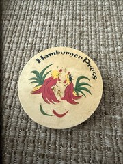 Vintage Hamburger Press Roosters Wood Made in Japan Retro Kitchen
